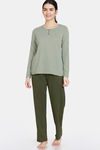Zivame Cozy Ribbed 2 Top & 1 Bottom Loungewear Set - Leaf Clover — thumbnail 2